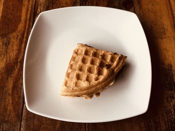 High angle view of dessert in plate on table