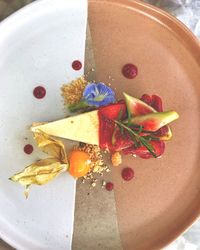 High angle view of dessert on table