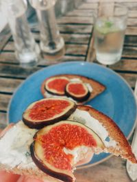 High angle view of breakfast on table