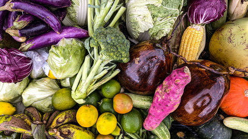 High angle view of vegetables for sale at market