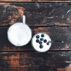 High angle view of drink on table