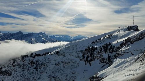 Scenic view of snow covered mountain against sky at villars-sur-ollon