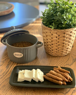 High angle view of food on table