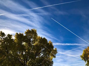 Low angle view of vapor trail against sky