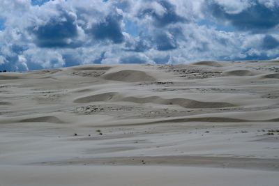 Sand dunes in desert against sky