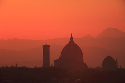 Silhouette temple against sky during sunset