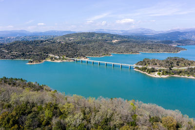 High angle view of lake against sky