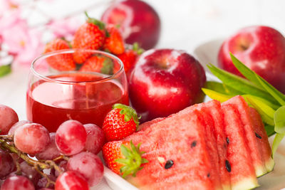 Close-up of strawberries in glass bowl