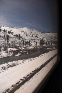 Road passing through snow covered landscape