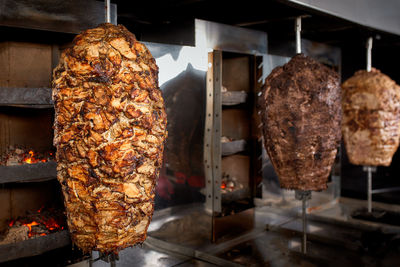 Close-up of meat on barbecue grill