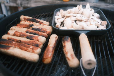 Close-up of meat on barbecue grill