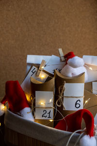 Close-up of christmas decorations on table