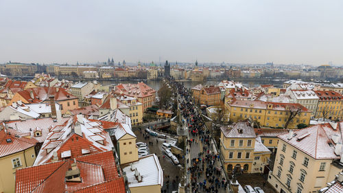 High angle view of townscape against sky