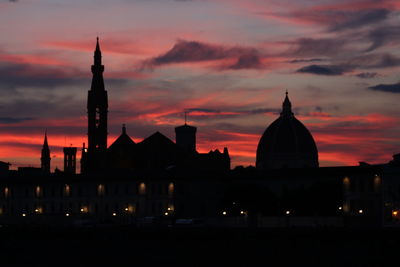 Silhouette of cathedral against cloudy sky at dusk