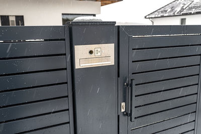 Close-up of closed metal door of building