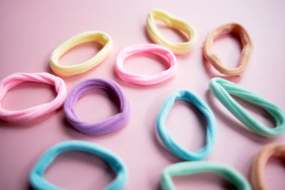 Close-up of multi colored candies on table