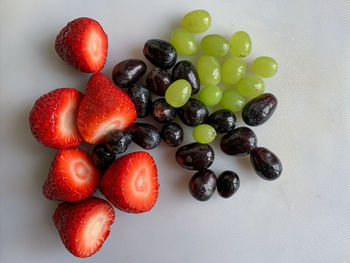 High angle view of grapes on table