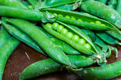 Full frame shot of green chili peppers at market