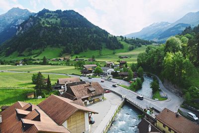 Scenic view of landscape and mountains against sky