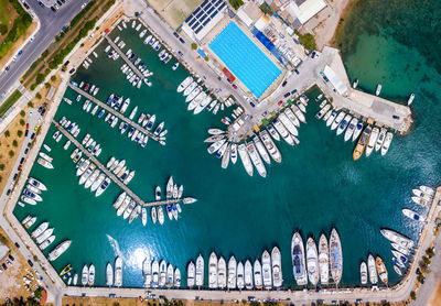 High angle view of swimming pool in city