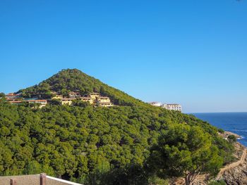 Scenic view of sea against clear blue sky