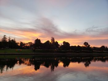 Scenic view of lake against sky at sunset