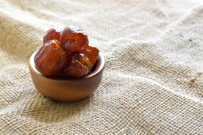 High angle view of dessert on table