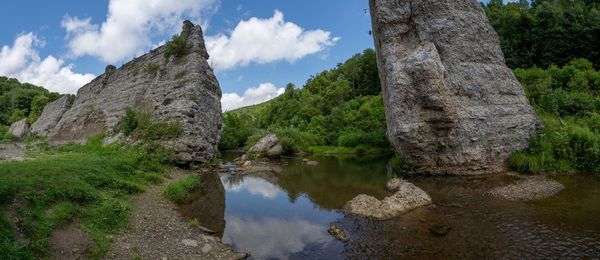 Scenic view of river by trees against sky