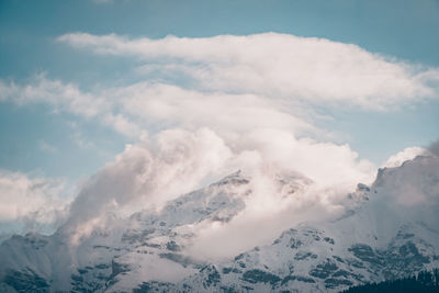 Aerial view of snowcapped mountain against sky