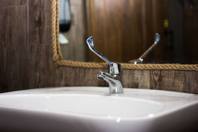 Close-up of bathroom sink at home