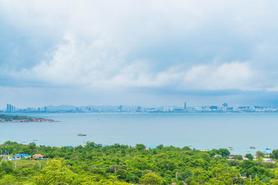 Scenic view of bay against sky