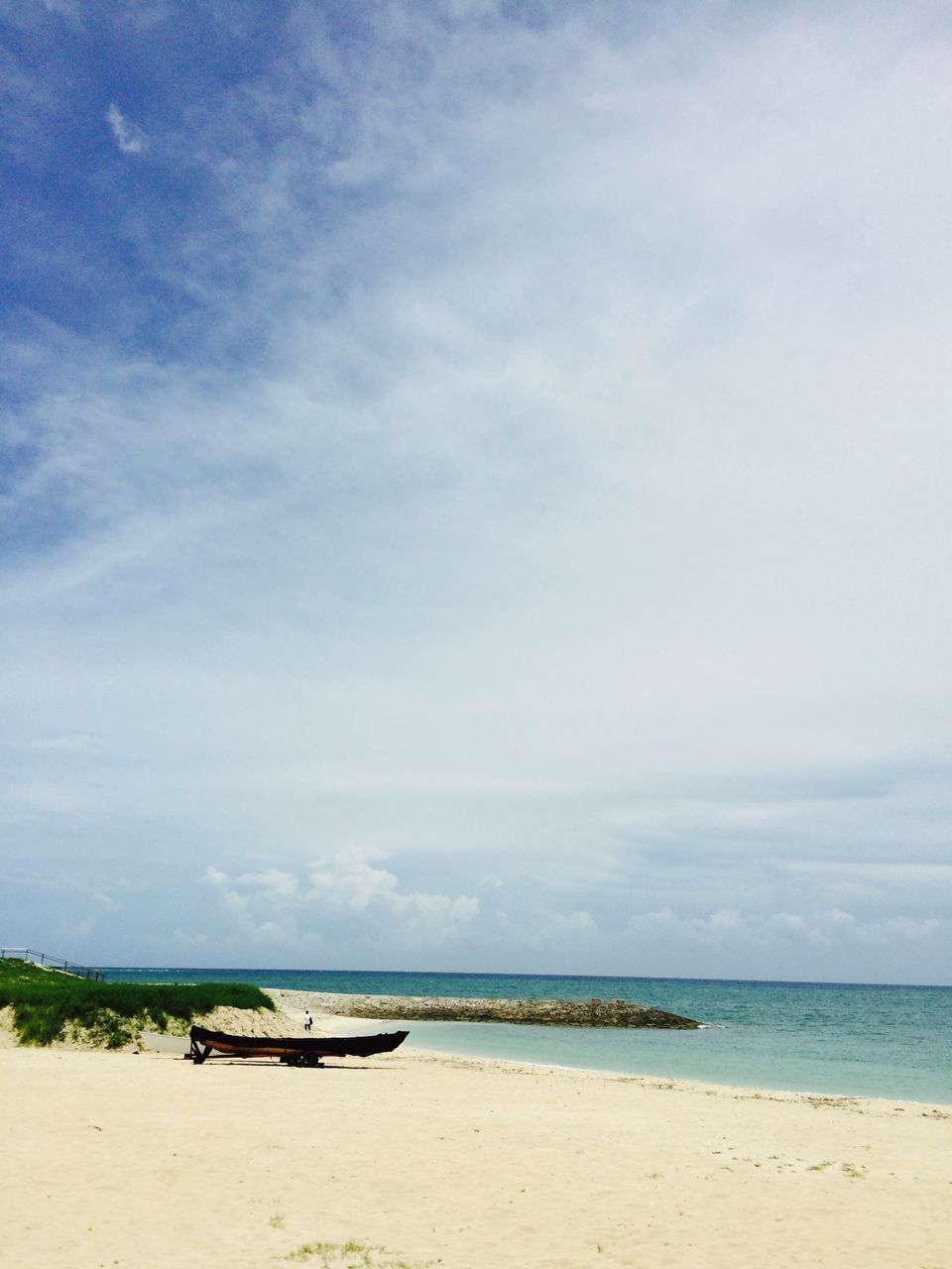 sea, beach, water, horizon over water, sky, sand, shore, tranquility, transportation, nautical vessel, tranquil scene, scenics, beauty in nature, boat, mode of transport, nature, cloud - sky, incidental people, vacations, idyllic