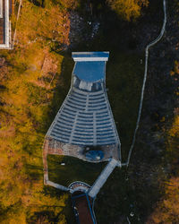 High angle view of road amidst trees in park during autumn