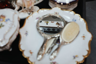 High angle view of ice cream on table