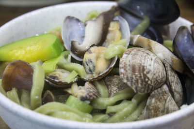 Close-up of soup served in bowl