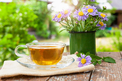 Close-up of tea served on table