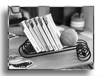 Close-up of books on table