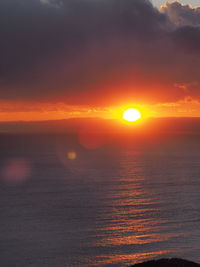Scenic view of sea against romantic sky at sunset