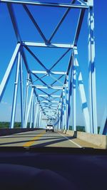 Low angle view of bridge against blue sky