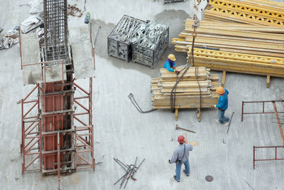 High angle view of people working