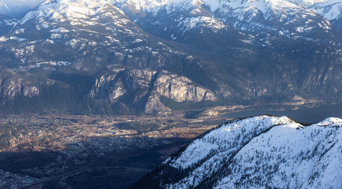 Scenic view of snowcapped mountains during winter