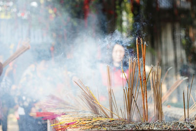 Smoke emitting from incenses at temple