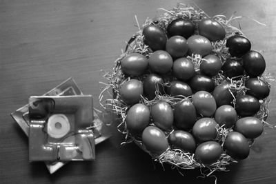 High angle view of grapes on table