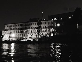 Reflection of illuminated buildings in water