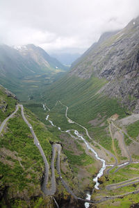 High angle view of mountain road against sky