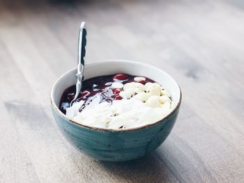 Close-up of dessert in bowl on table