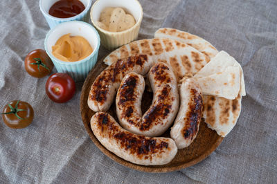 High angle view of food on table