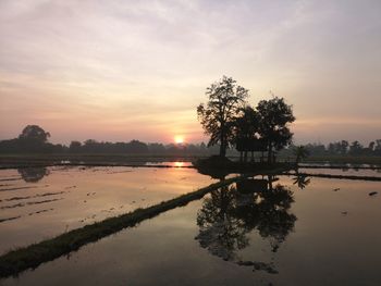 Scenic view of lake against sky during sunset