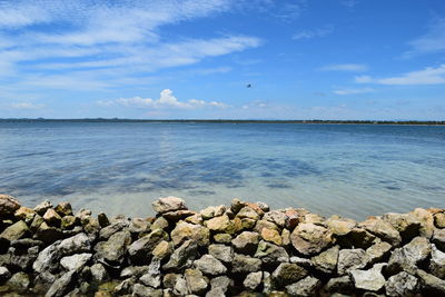 Scenic view of sea against cloudy sky