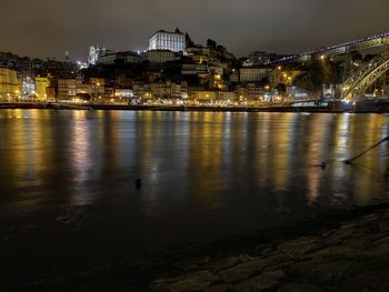 Illuminated buildings in city at night